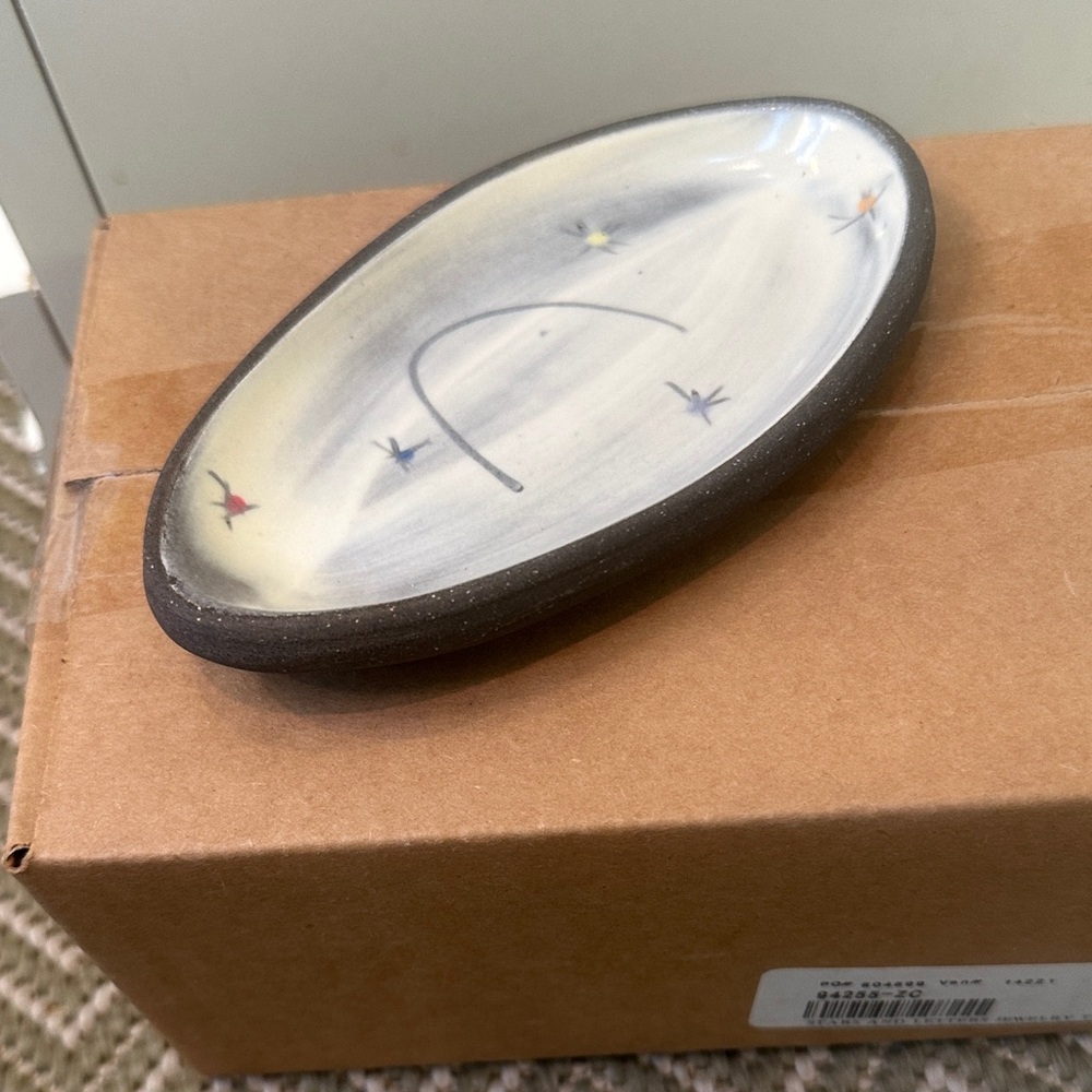 Sundance C Stars & Letters Handmafe Oval Stoneware Jewelry Tray Trinket Dish NWT